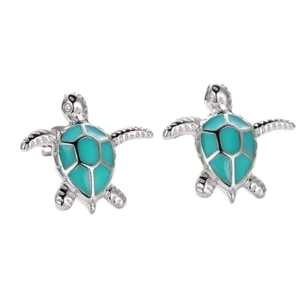 Silvertone Turtle Earrings with Turquoise Accents